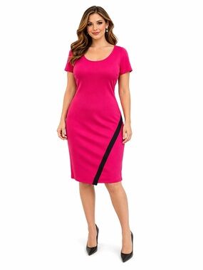 Cacia Asymmetrical Pink Dress with Black Detail